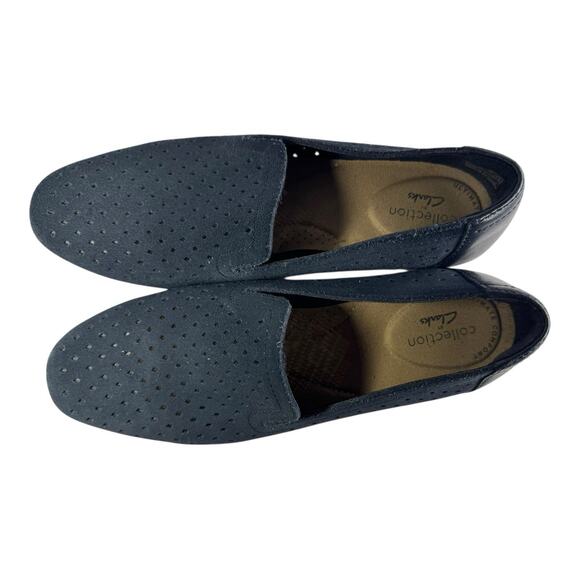 Clarks Juliet Hayes Womens 6M Navy Suede Leather 1" Flat Heel Comfort Loafers - Picture 3 of 8